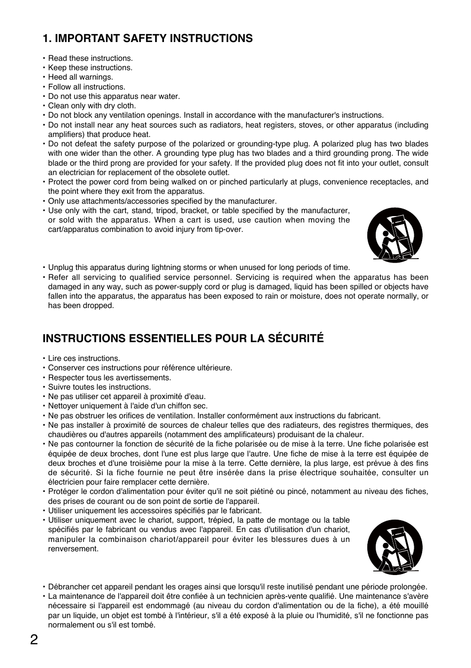 Important safety instructions, Instructions essentielles pour la sécurité | Toa A-912MK2 User Manual | Page 2 / 16