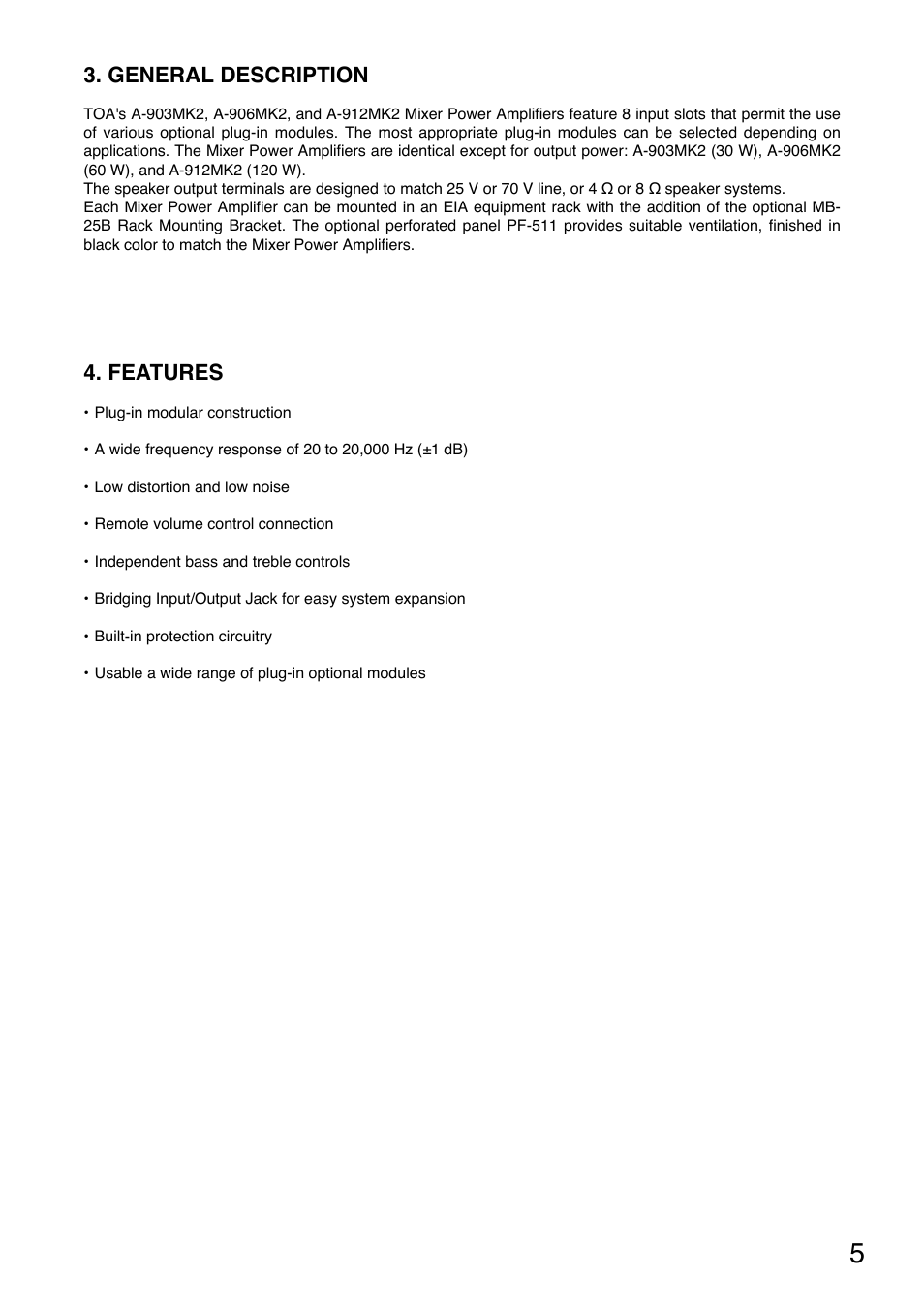 General description, Features | Toa A-912MK2 User Manual | Page 5 / 16