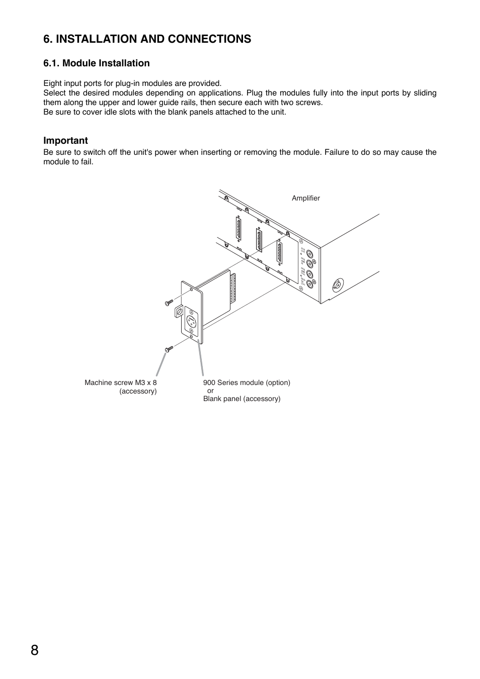 Installation and connections, Module installation, Important | Toa A-912MK2 User Manual | Page 8 / 16