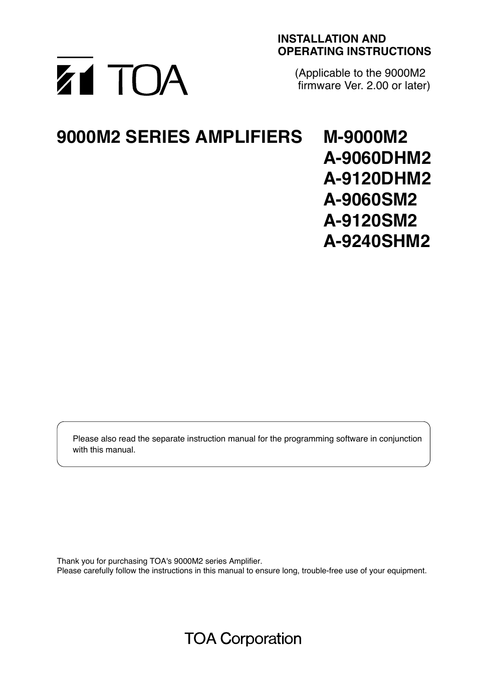 Toa A-9240SHM2 User Manual | 163 pages