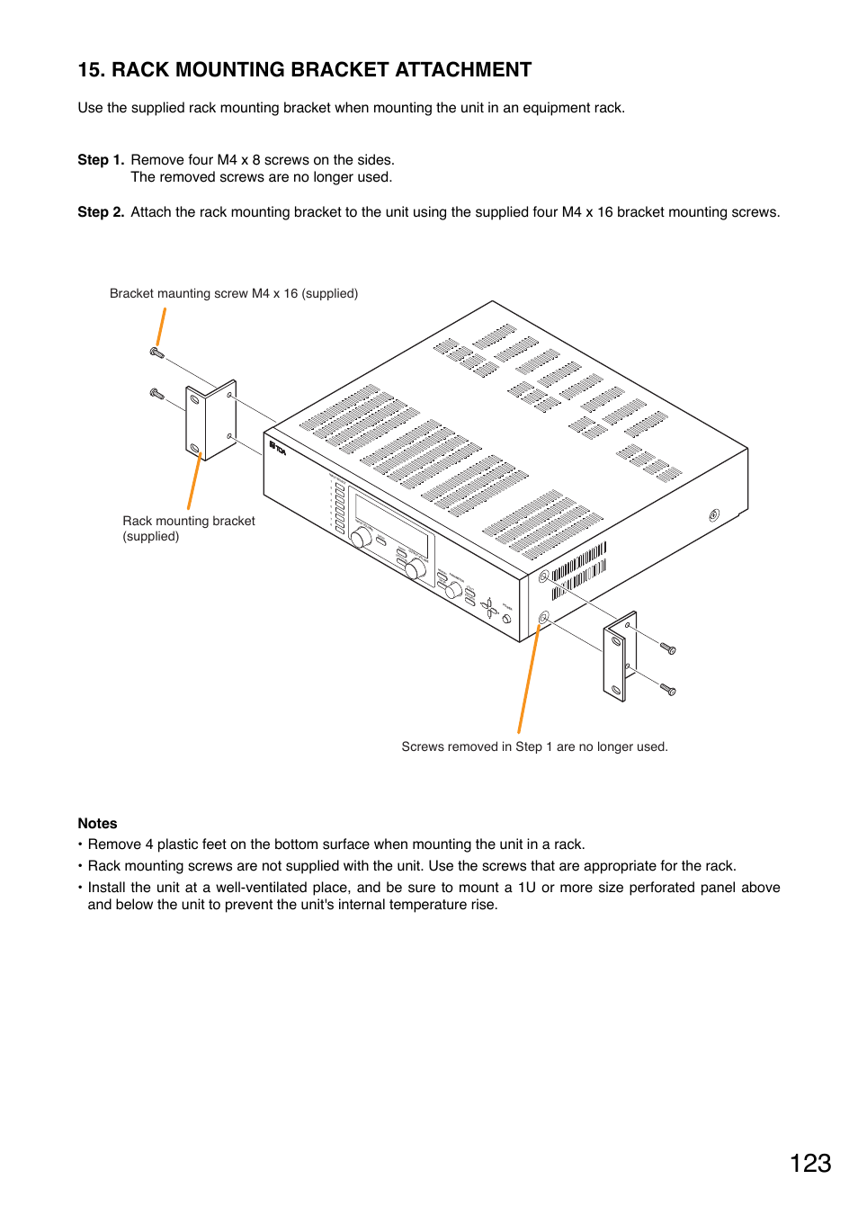 Rack mounting bracket attachment, P. 123 "rack mounting, Bracket attachment | Toa A-9240SHM2 User Manual | Page 123 / 163