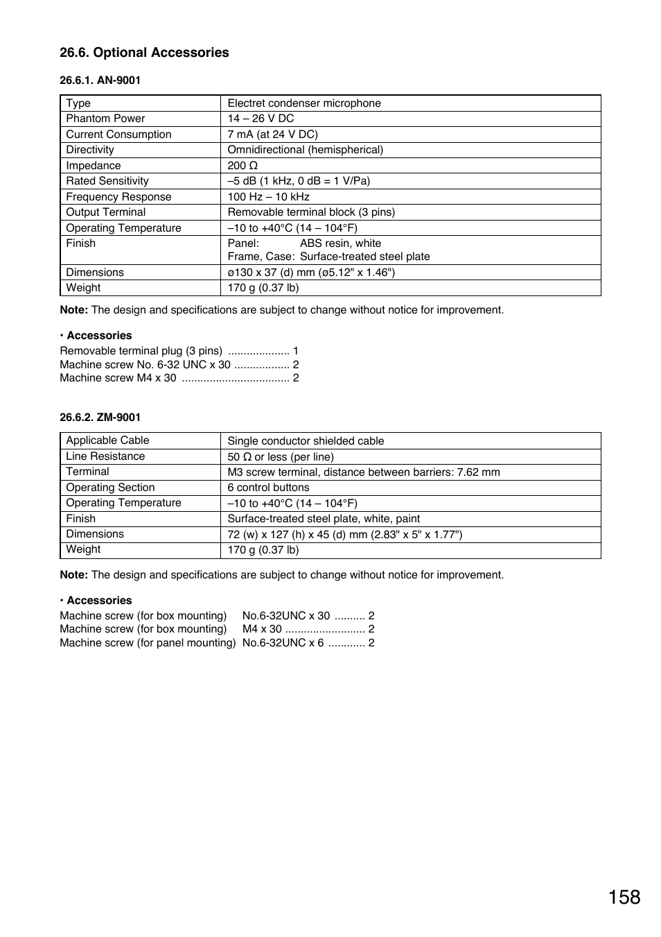 Optional accessories, An-9001, Zm-9001 | Toa A-9240SHM2 User Manual | Page 158 / 163