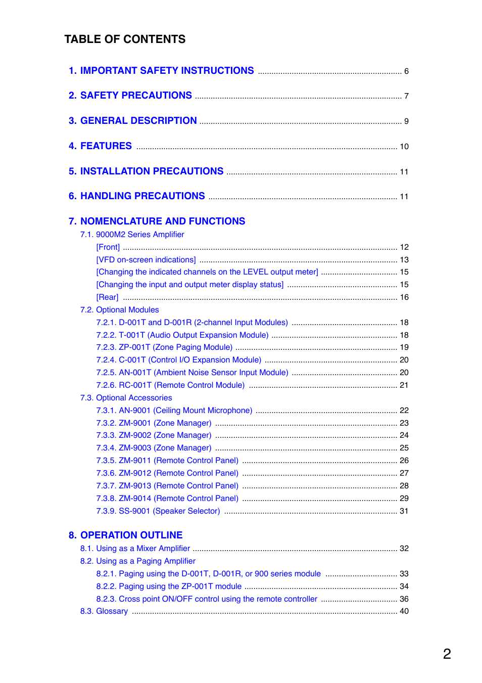 Toa A-9240SHM2 User Manual | Page 2 / 163