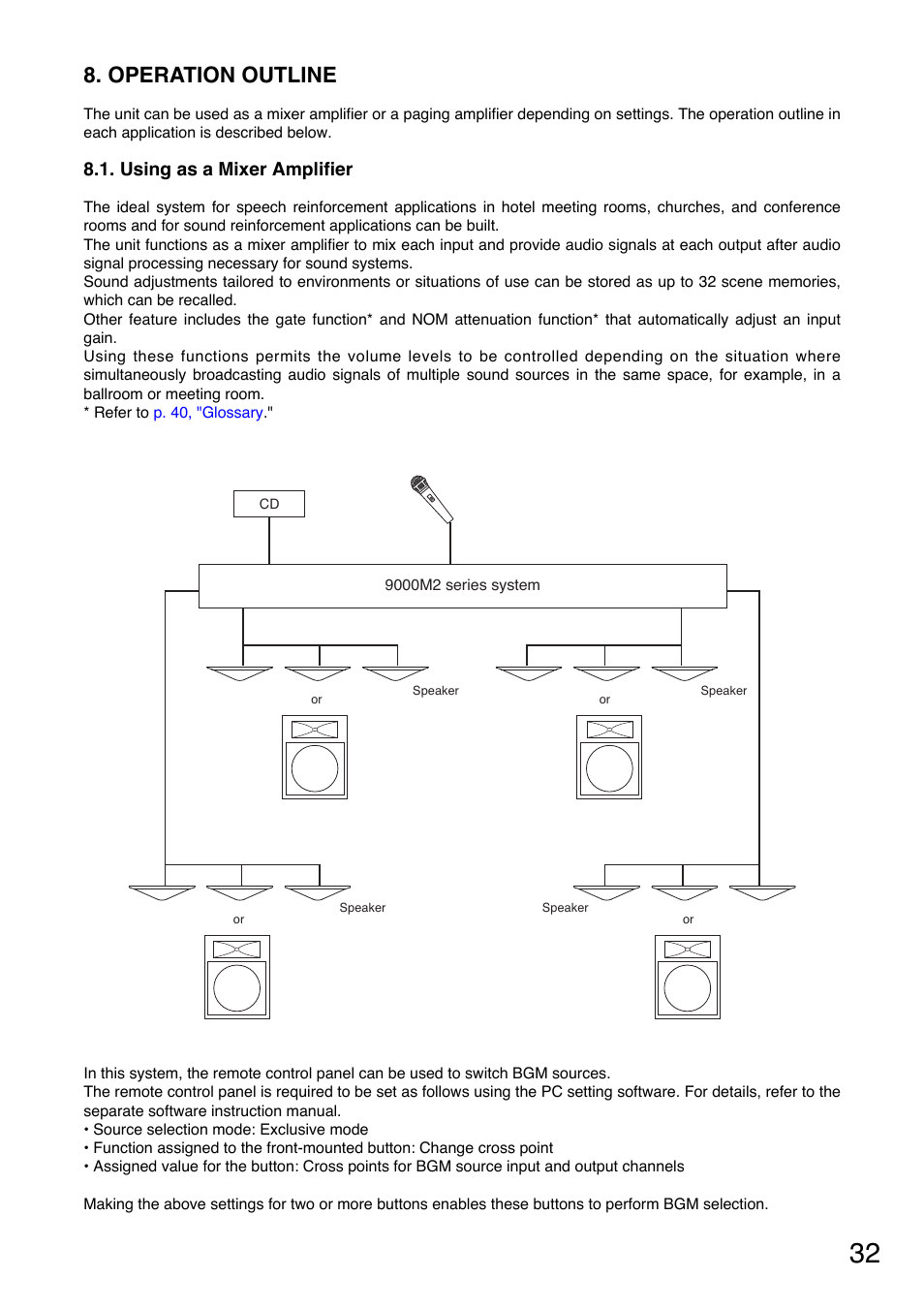 Operation outline, Using as a mixer amplifier | Toa A-9240SHM2 User Manual | Page 32 / 163