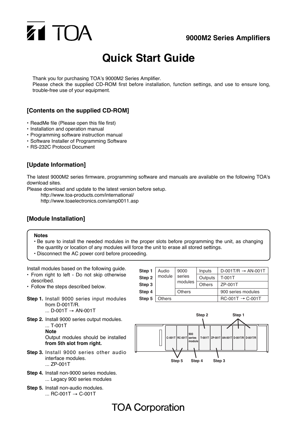 Toa 9000M2 Series Quick Start User Manual | 2 pages