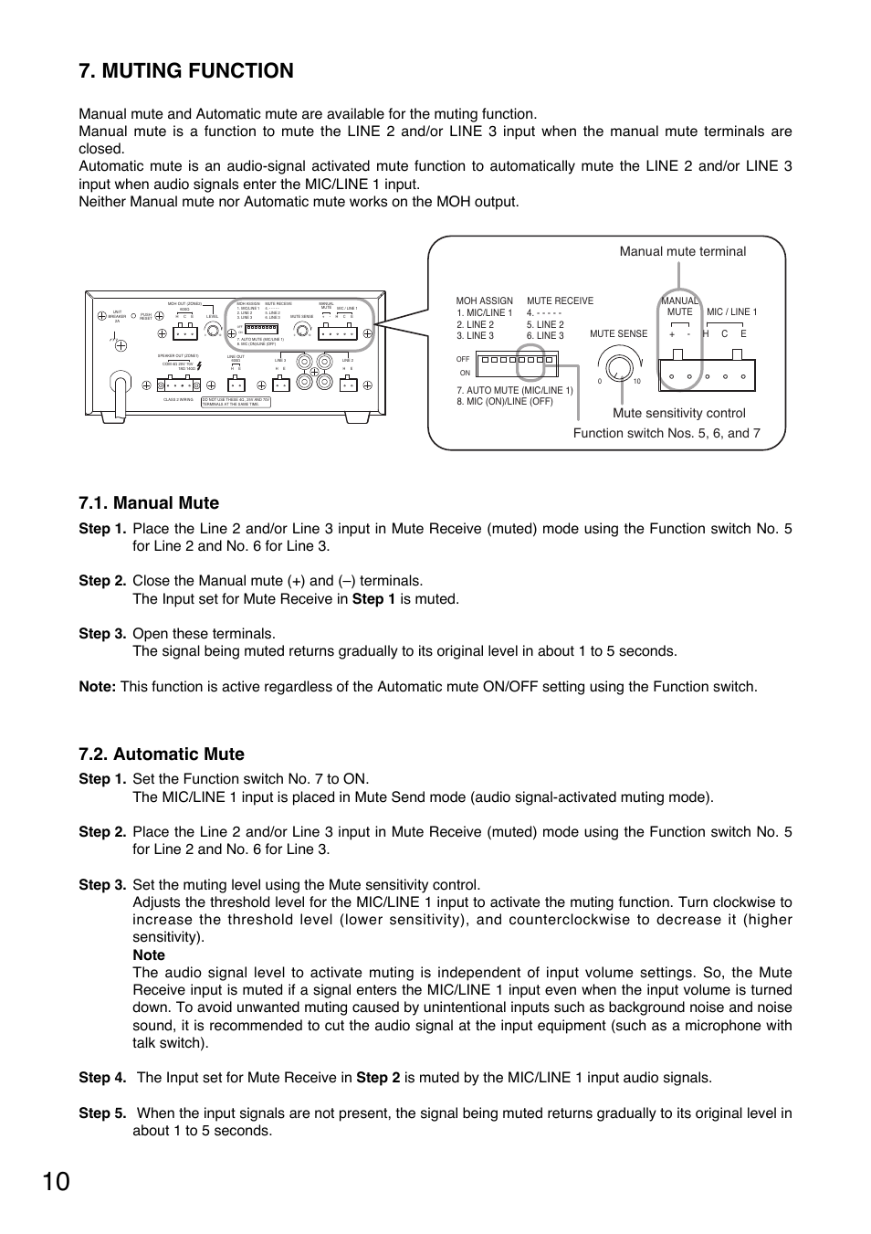 Muting function, Manual mute, Automatic mute | Toa BG-235 User Manual | Page 10 / 16