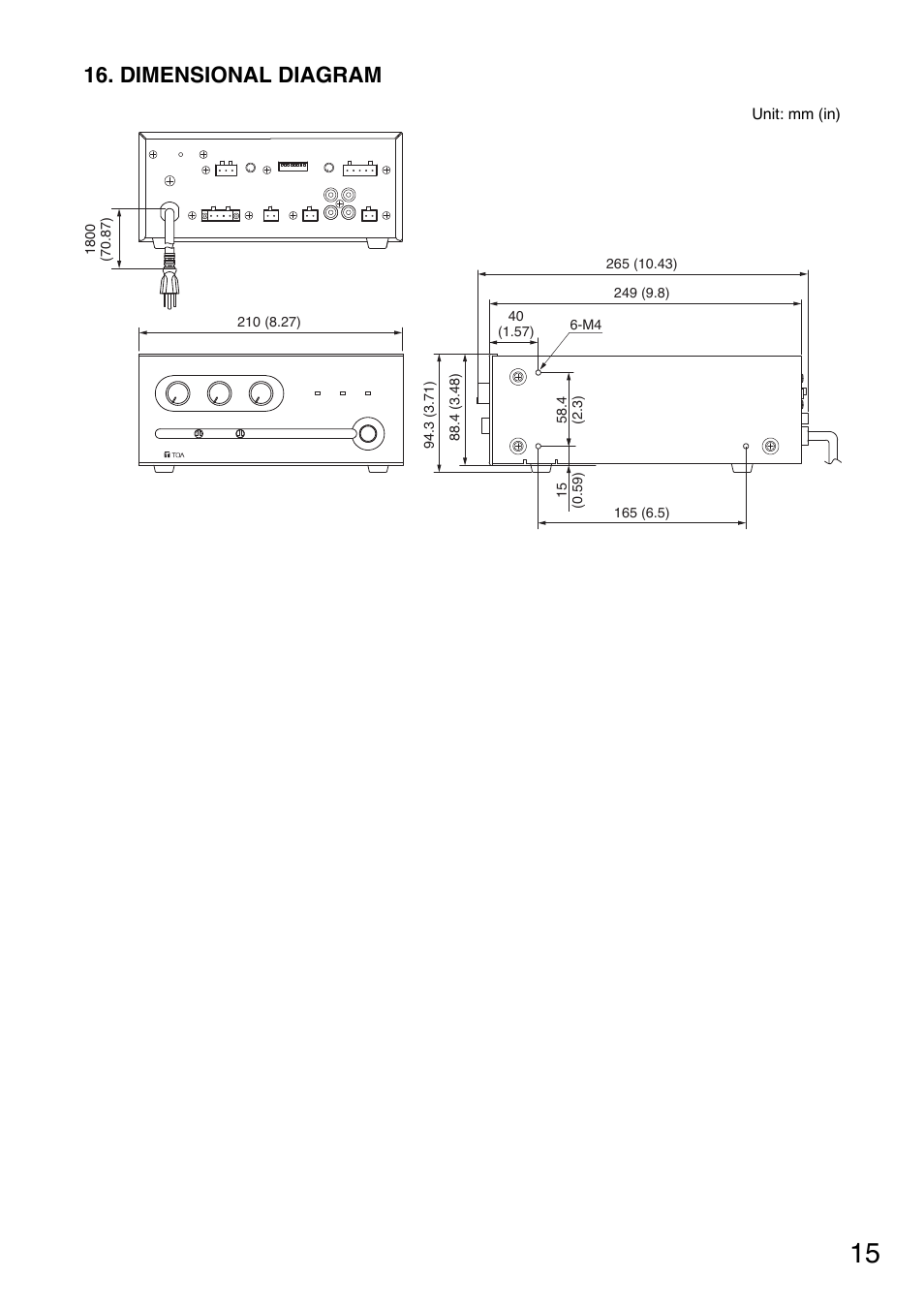 Dimensional diagram | Toa BG-235 User Manual | Page 15 / 16
