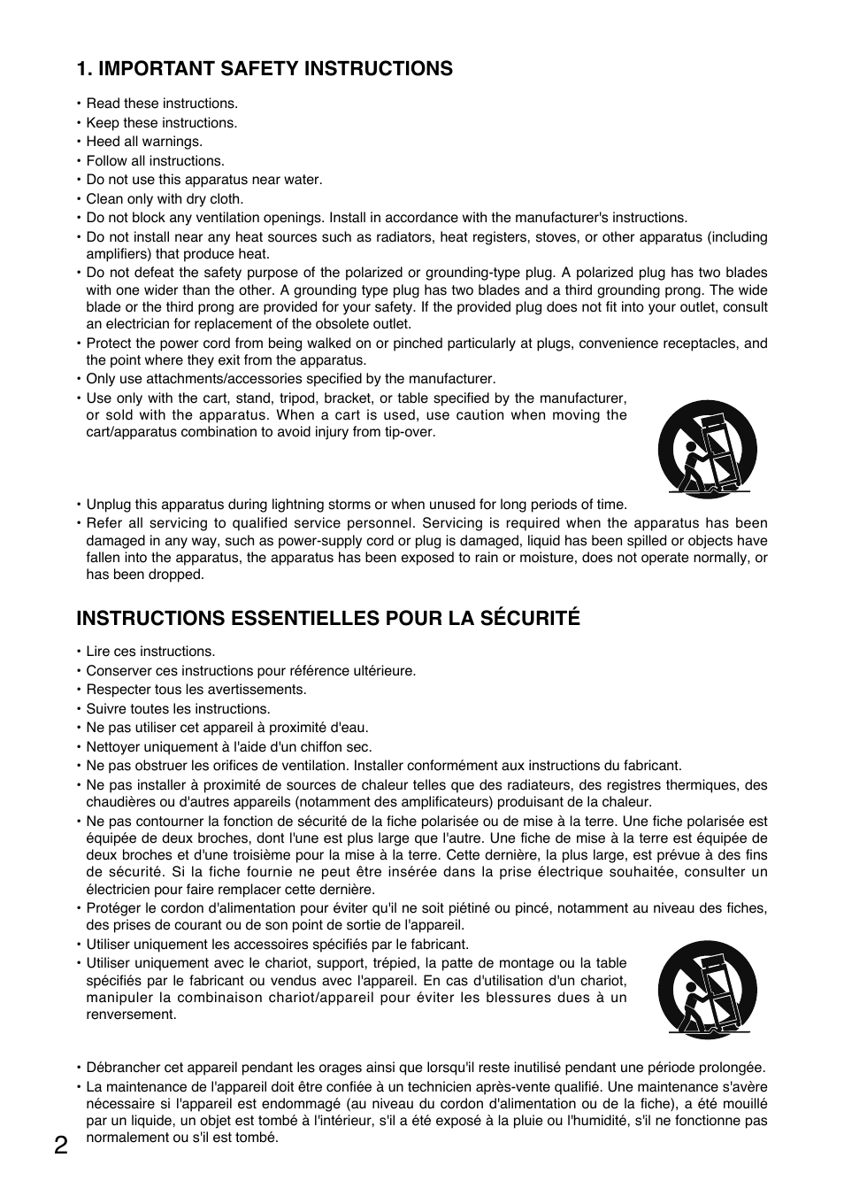 Important safety instructions, Instructions essentielles pour la sécurité | Toa BG-235 User Manual | Page 2 / 16