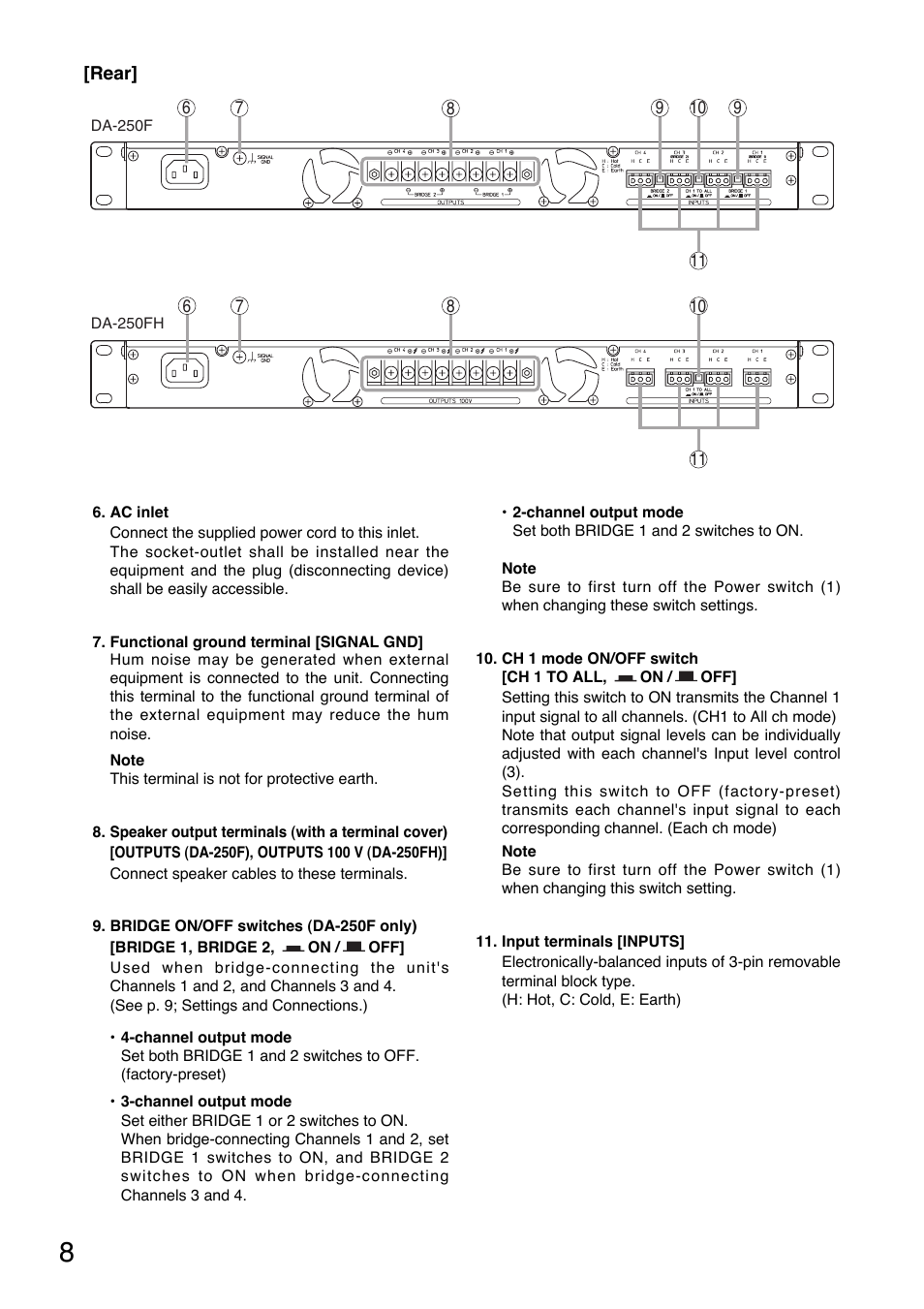 Toa DA-250FH CE-AU User Manual | Page 8 / 20