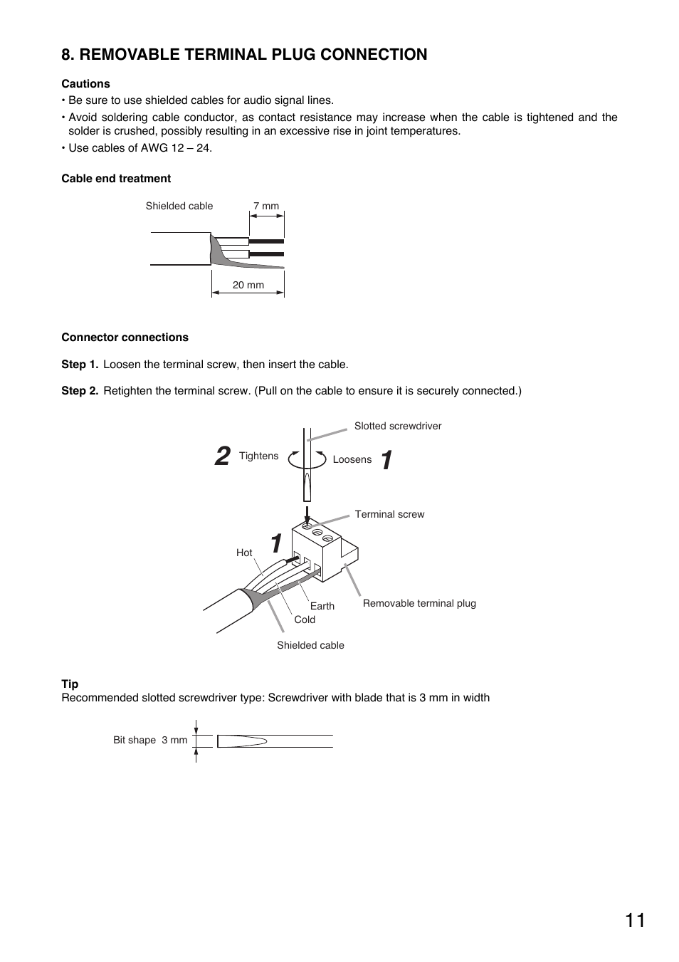 Removable terminal plug connection | Toa DA-500FH CE-AU User Manual | Page 11 / 20