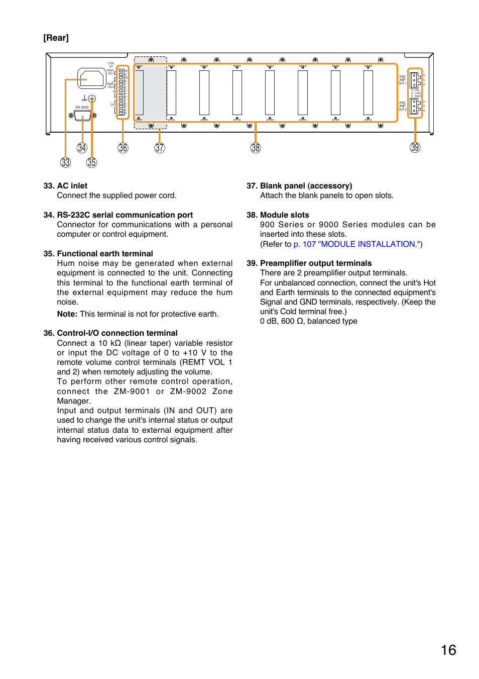 Rear | Toa M-9000M2 v.2.00 User Manual | Page 16 / 155
