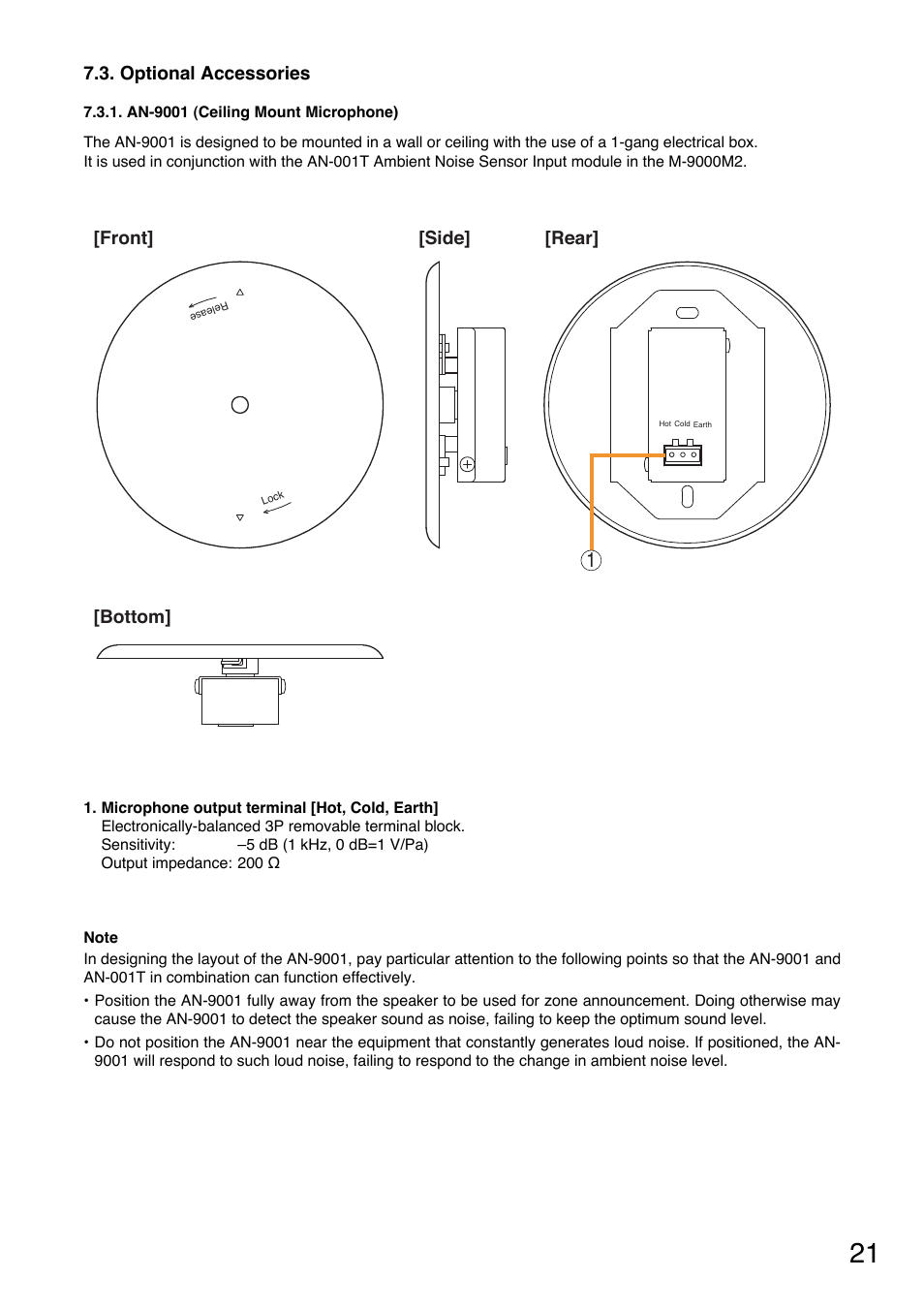 Optional accessories, An-9001 (ceiling mount microphone) | Toa M-9000M2 v.2.00 User Manual | Page 21 / 155