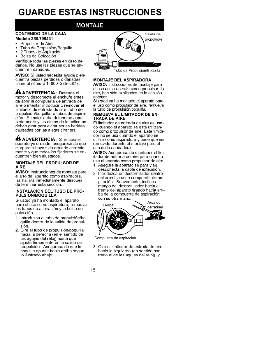 Montaje, Guarde estas instrucciones | Craftsman 358.799431 User Manual | Page 15 / 21