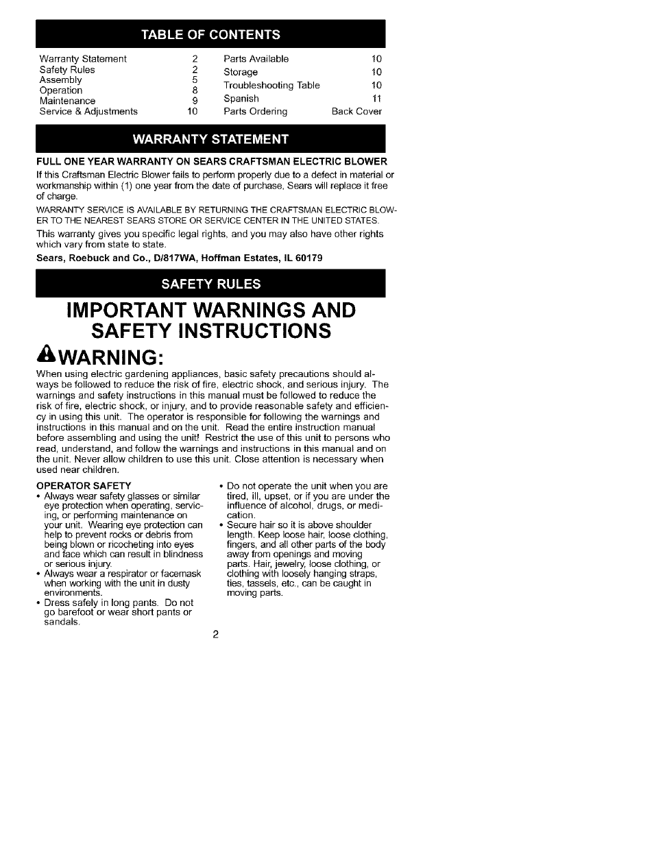 Craftsman 358.799431 User Manual | Page 2 / 21