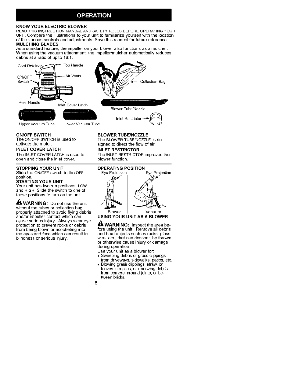 Operation | Craftsman 358.799431 User Manual | Page 8 / 21