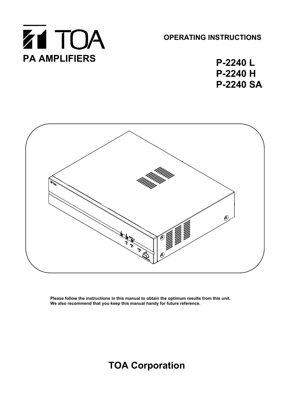 Toa P-2240 SA User Manual | 12 pages