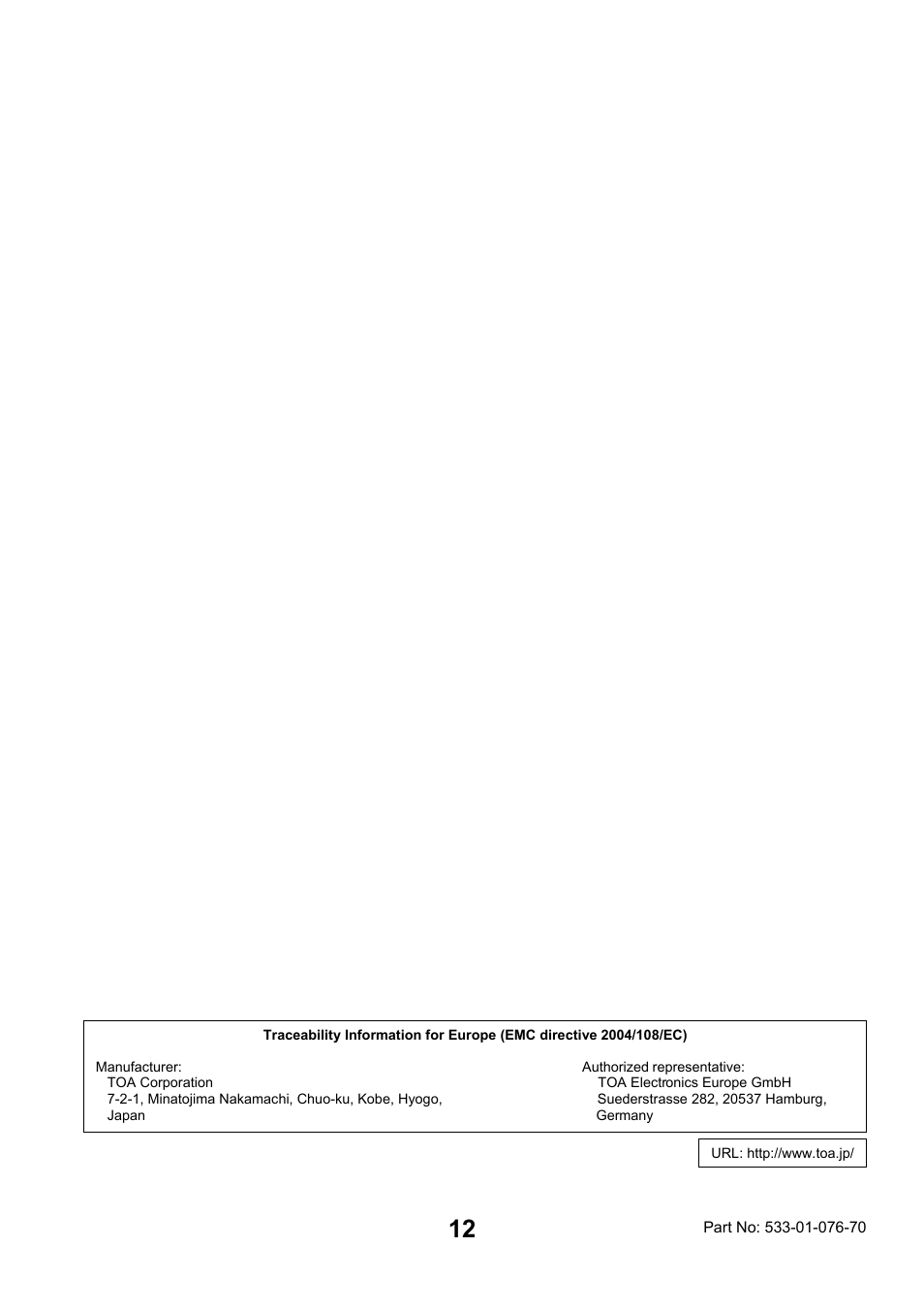 Toa P-2240 SA User Manual | Page 12 / 12