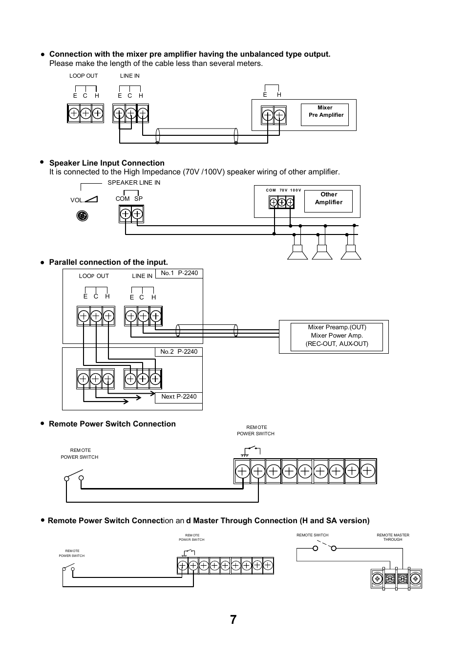 Remote power switch connection | Toa P-2240 SA User Manual | Page 7 / 12