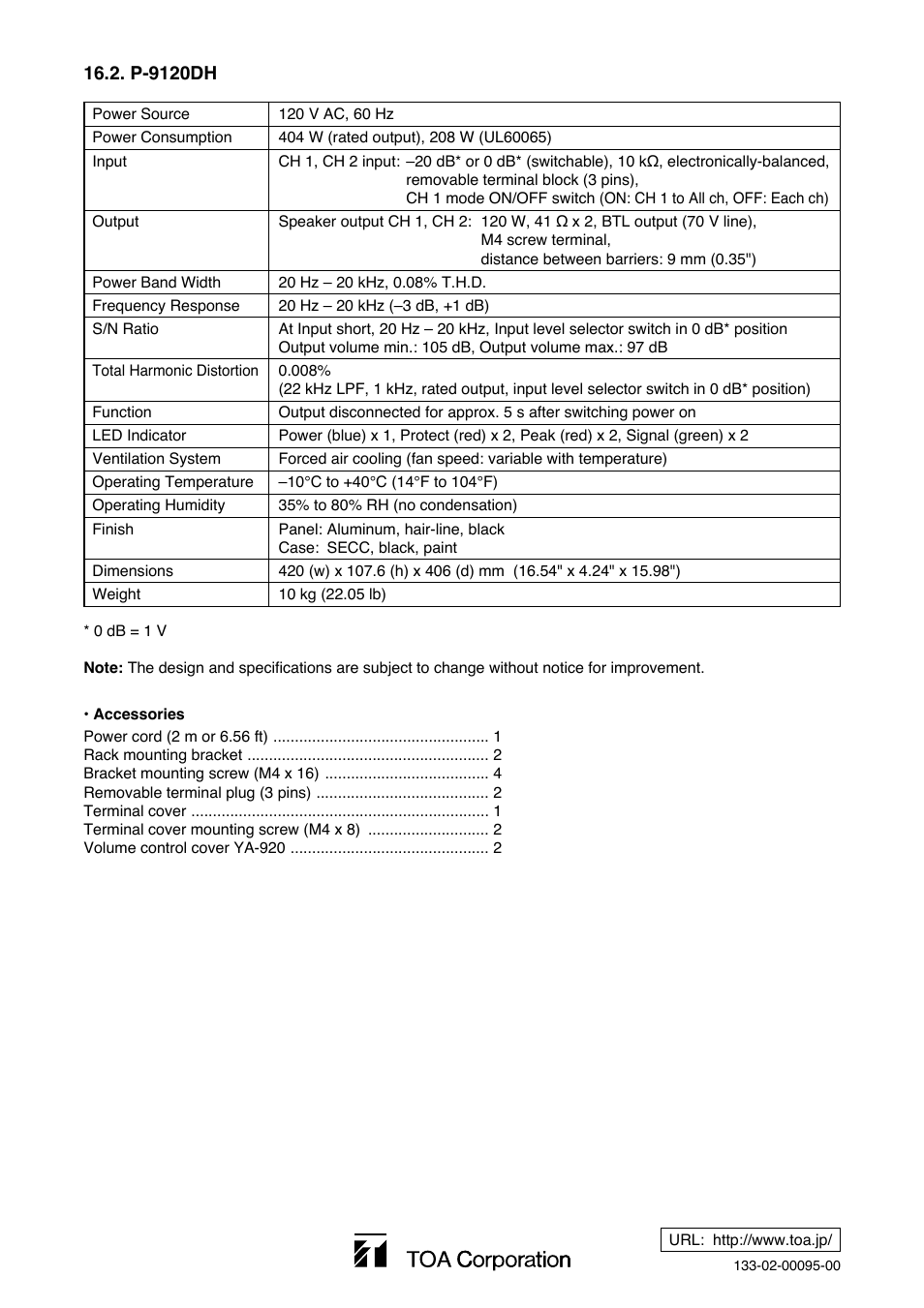 Toa P-9120DH User Manual | Page 16 / 16