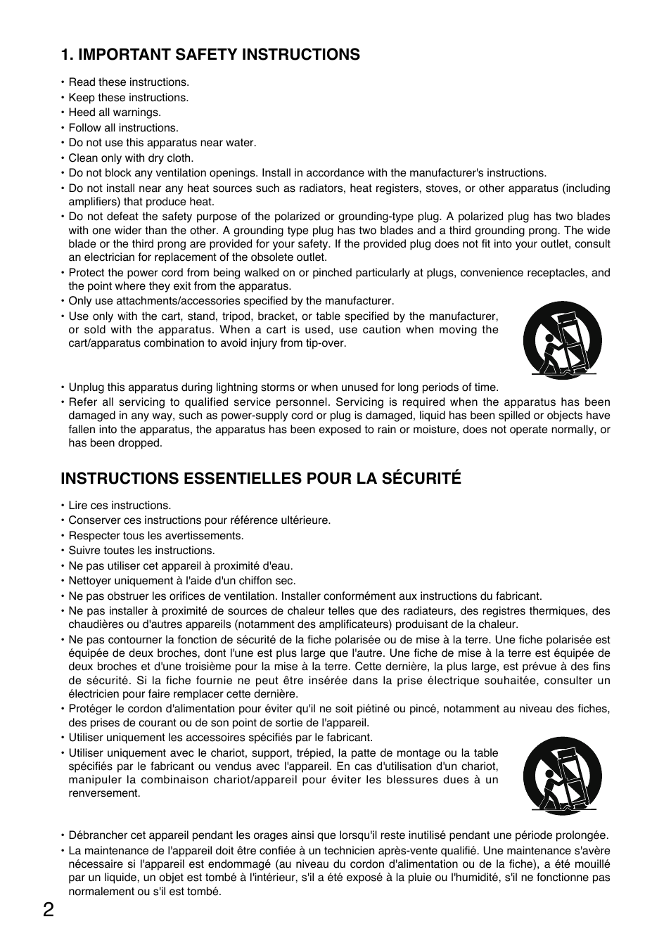 Important safety instructions, Instructions essentielles pour la sécurité | Toa P-9120DH User Manual | Page 2 / 16