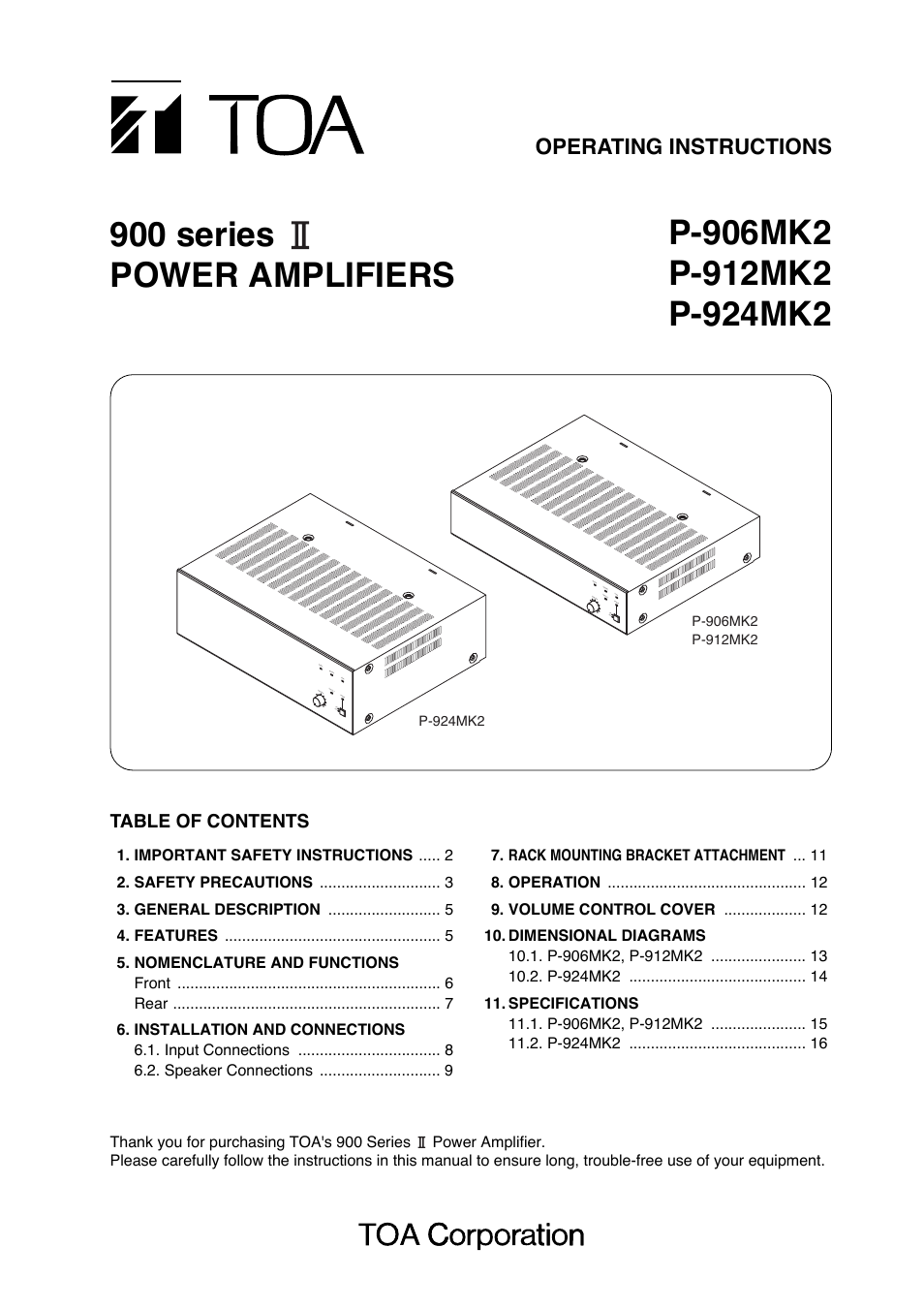 Toa P-924MK2 User Manual | 16 pages