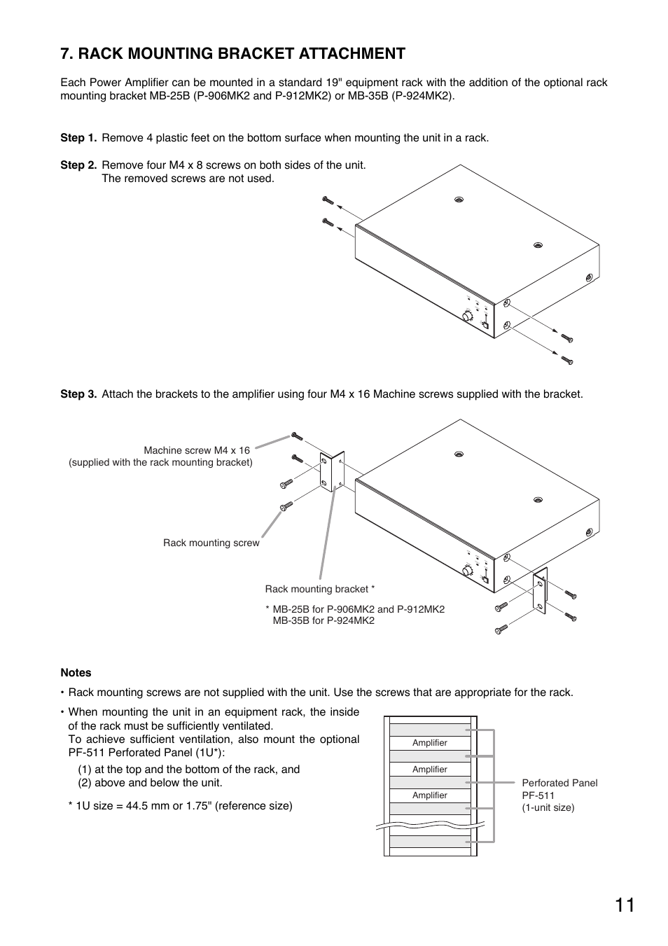 Rack mounting bracket attachment | Toa P-924MK2 User Manual | Page 11 / 16