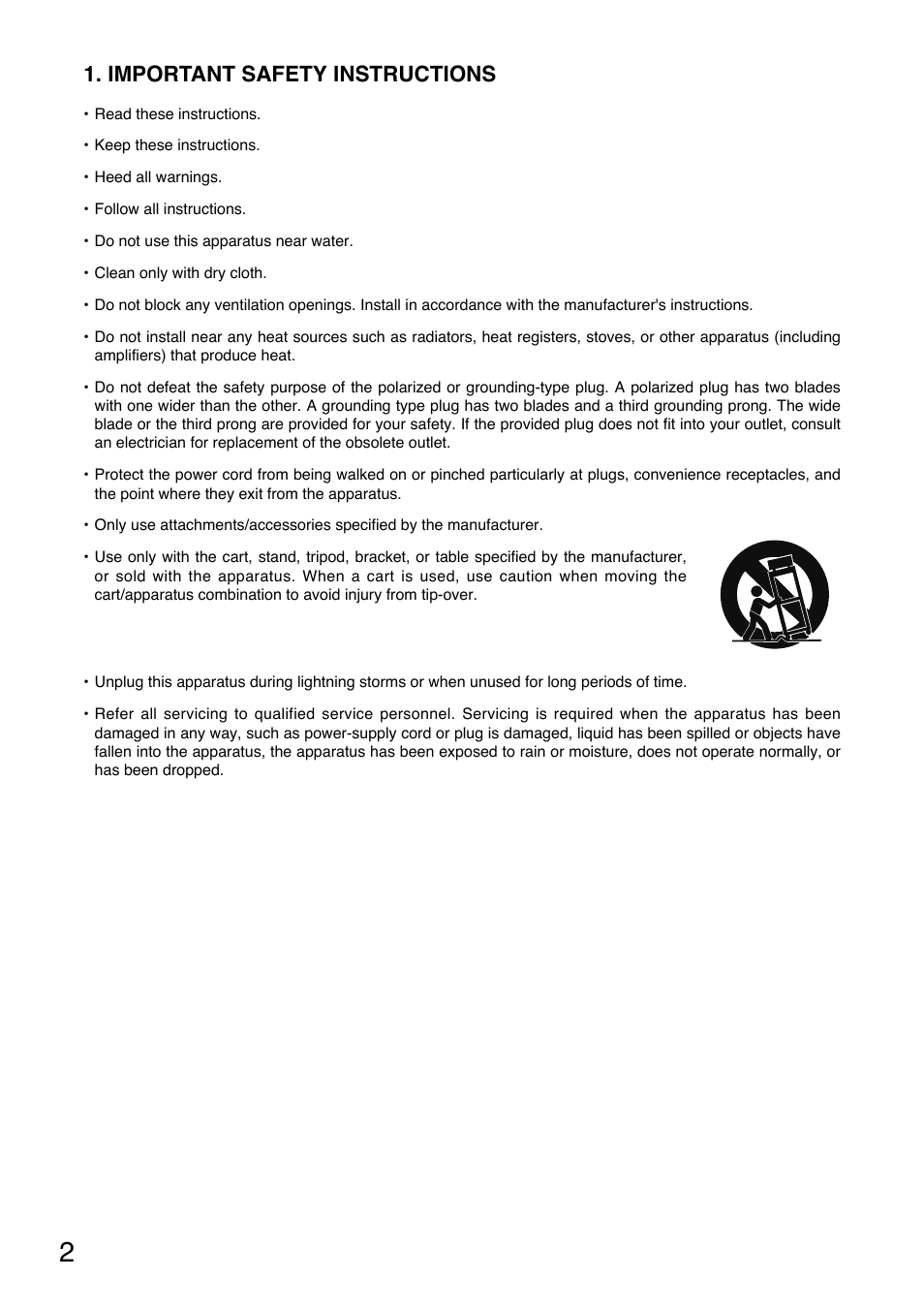 Important safety instructions | Toa P-924MK2 User Manual | Page 2 / 16
