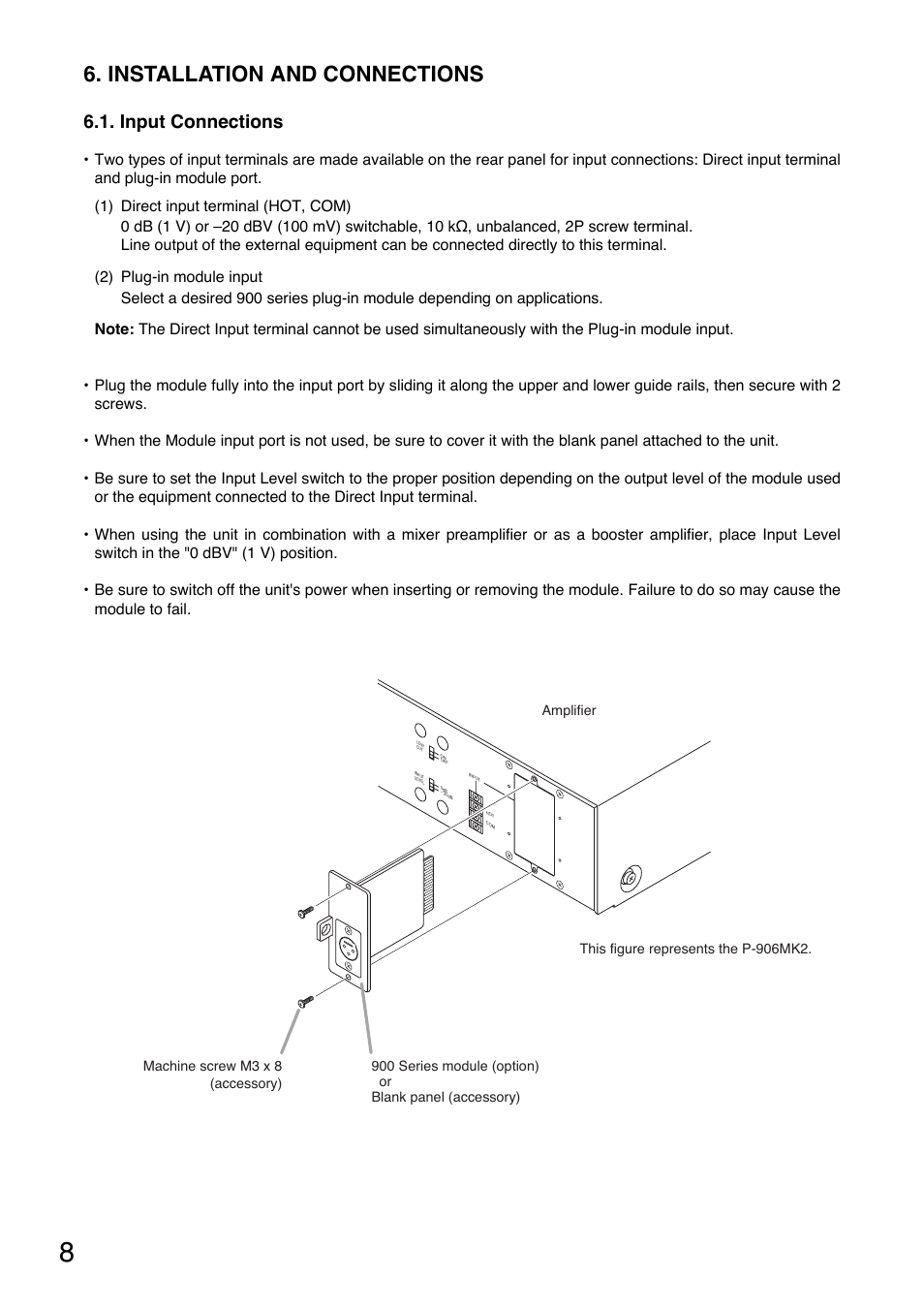 Installation and connections, Input connections | Toa P-924MK2 User Manual | Page 8 / 16