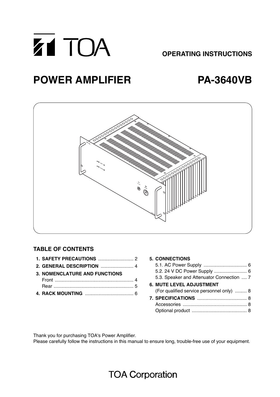 Toa PA-3640VB User Manual | 8 pages