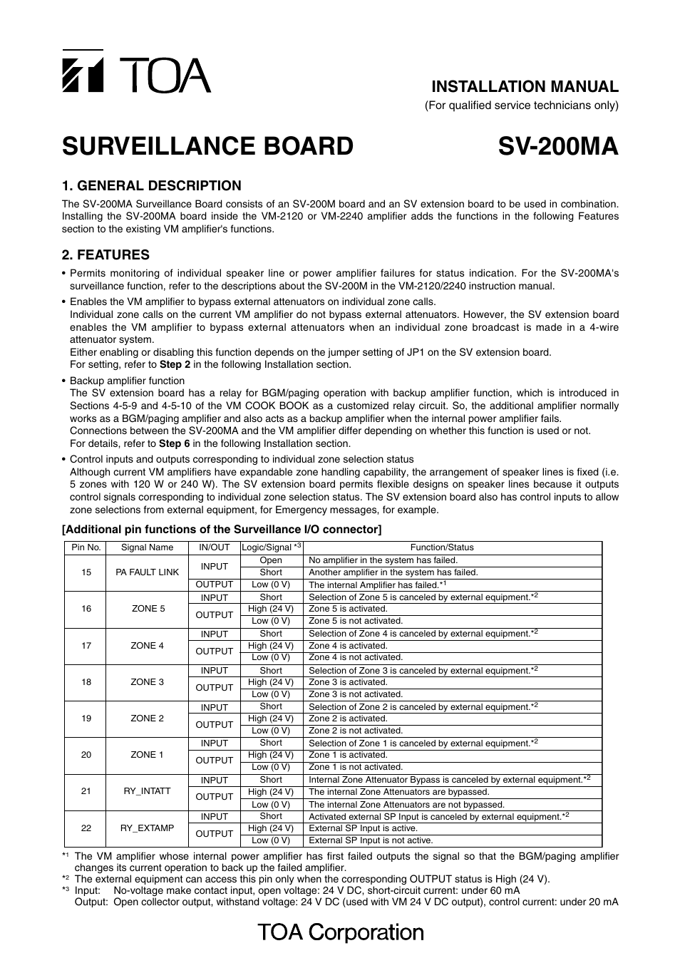 Toa SV-200MA User Manual | 4 pages