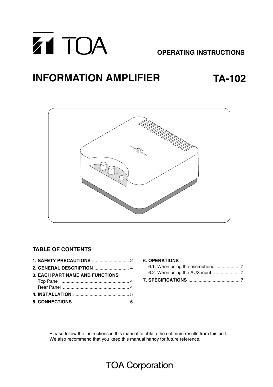 Toa TA-102 User Manual | 8 pages