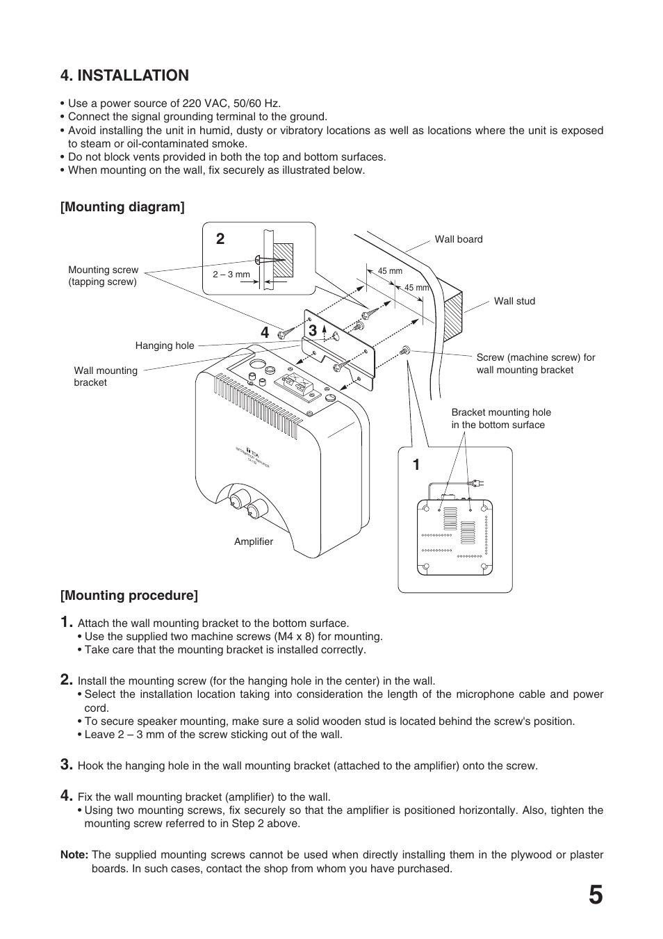 Installation, Mounting diagram] [mounting procedure | Toa TA-102 User Manual | Page 5 / 8