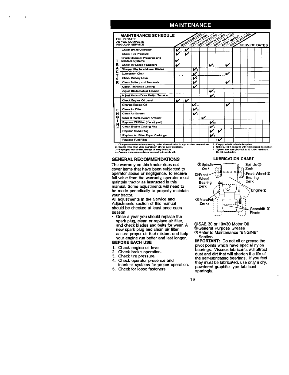 General recommendations, Maintenance, Before each use | Important | Craftsman 917.272230 User Manual | Page 19 / 64