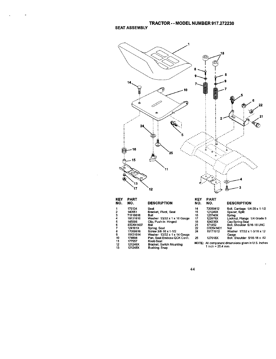 Seat assembly | Craftsman 917.272230 User Manual | Page 44 / 64