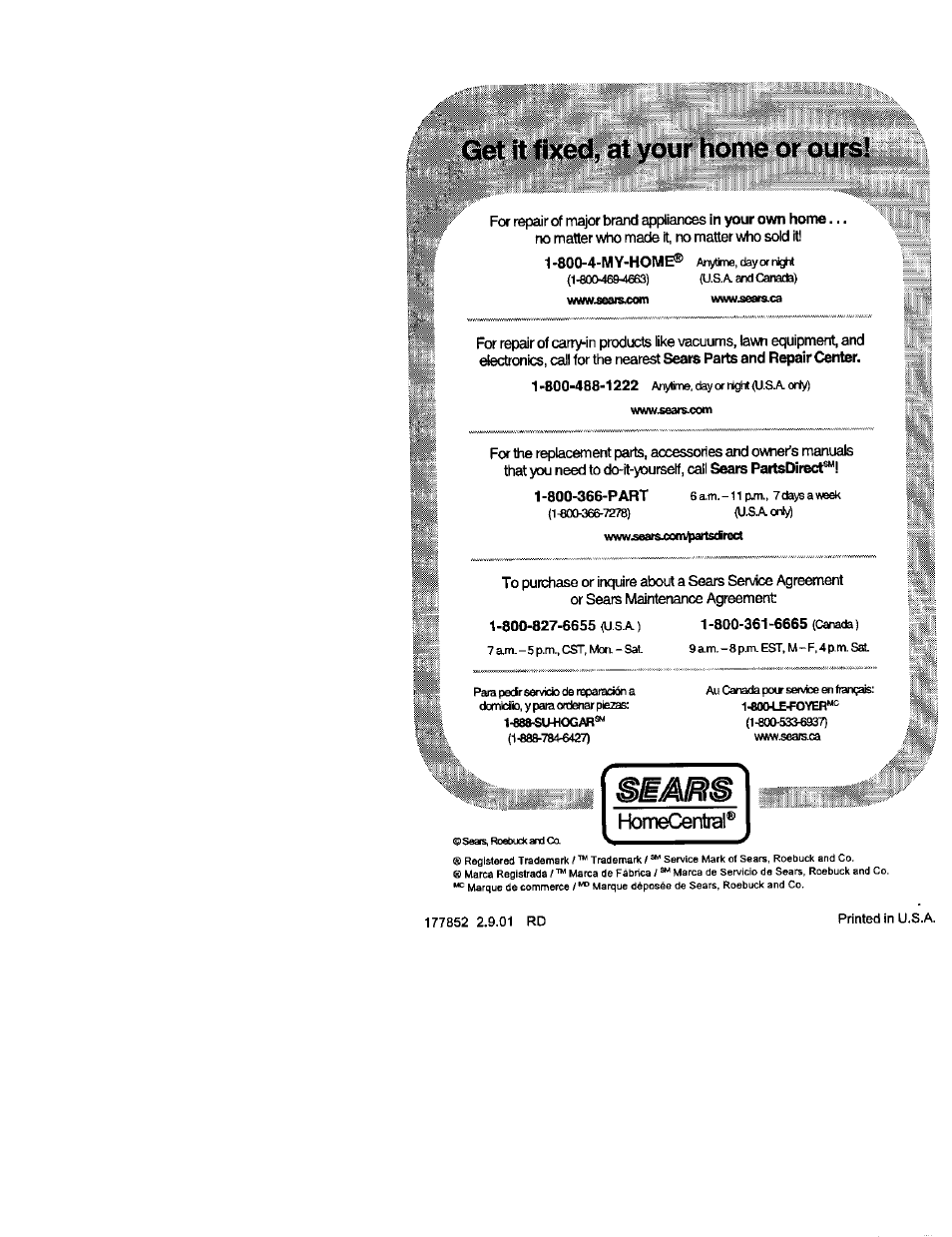 Get it fixed, at your home or ours, Homecentral | Craftsman 917.272230 User Manual | Page 64 / 64