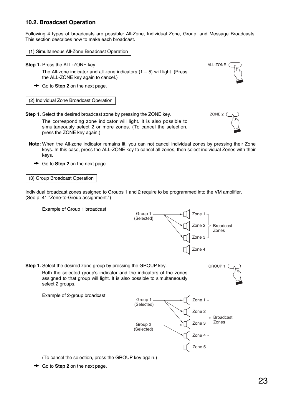 Broadcast operation | Toa SV-200MA User Manual | Page 23 / 60