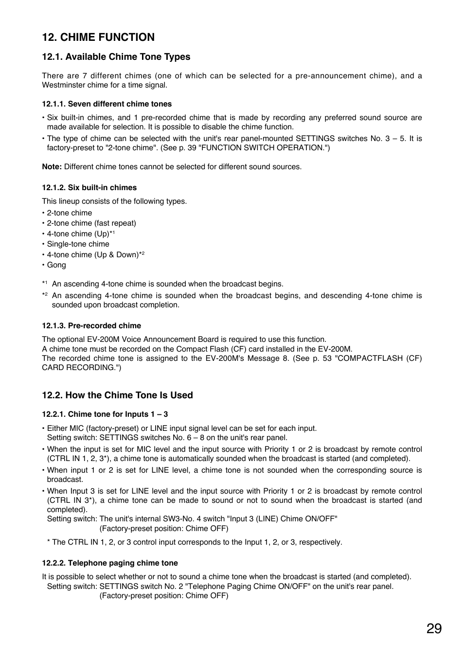 Chime function | Toa SV-200MA User Manual | Page 29 / 60
