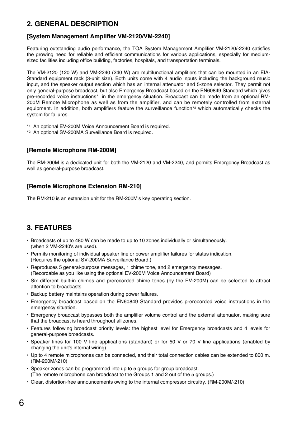 General description, Features | Toa SV-200MA User Manual | Page 6 / 60