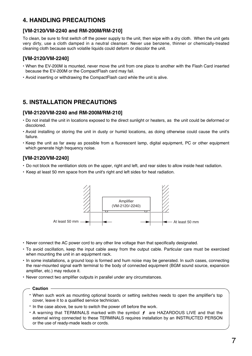 Handling precautions, Installation precautions | Toa SV-200MA User Manual | Page 7 / 60