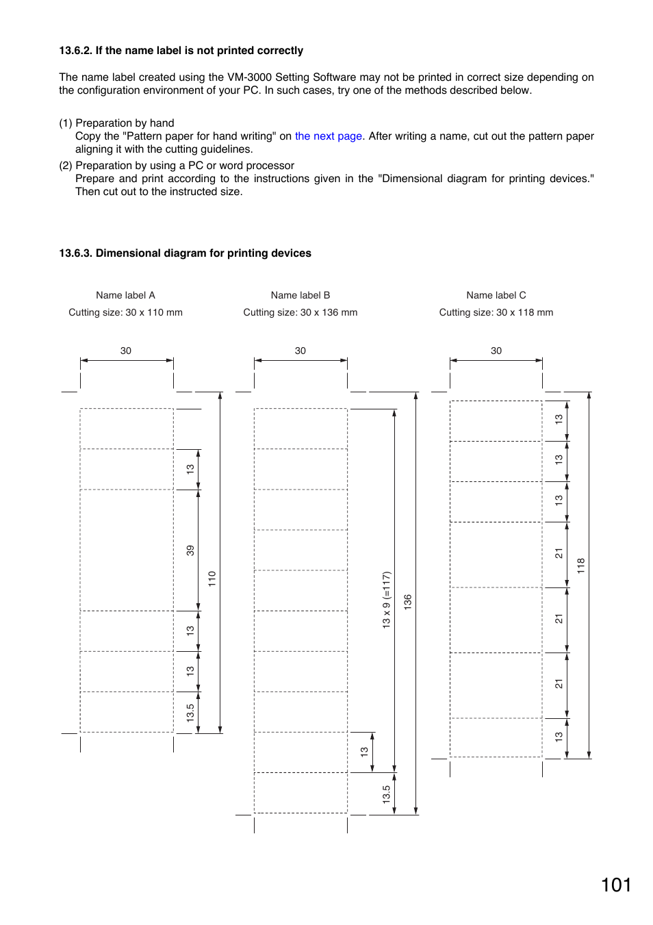 If the name label is not printed correctly, Dimensional diagram for printing devices | Toa VM-3000 Series User Manual | Page 101 / 149