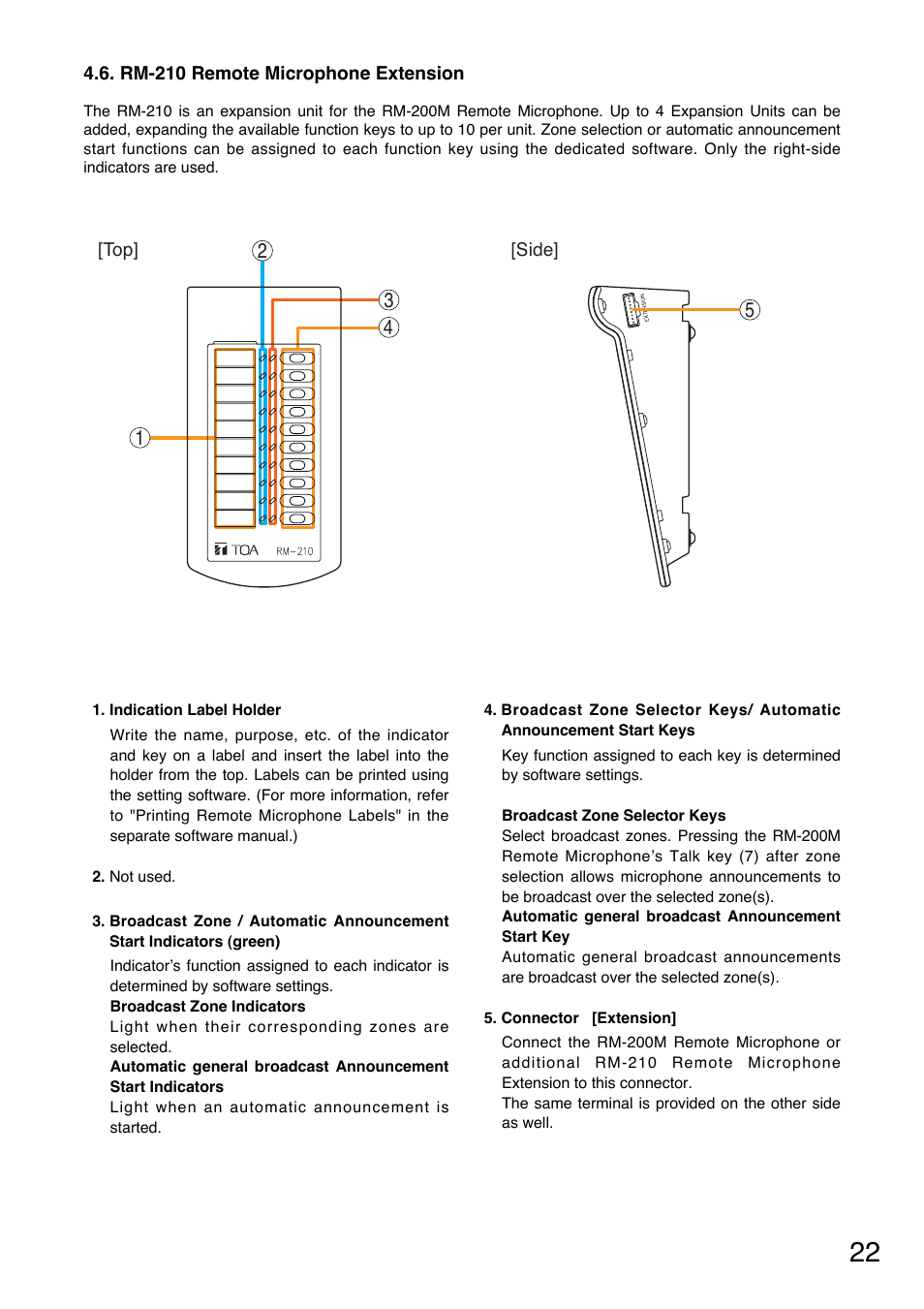 Rm-210 remote microphone extension | Toa VM-3000 Series User Manual | Page 22 / 149
