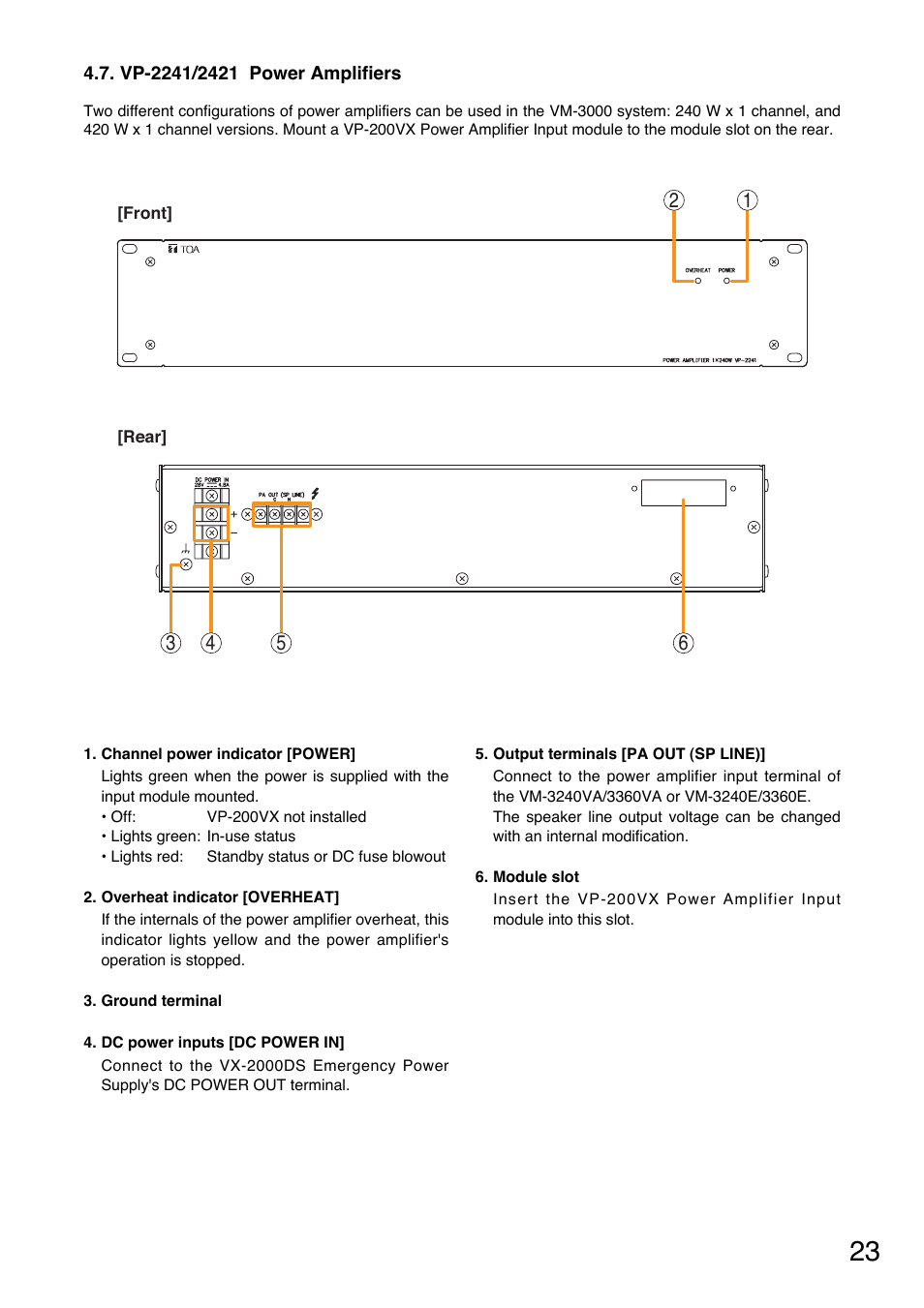 Vp-2241/2421 power amplifiers | Toa VM-3000 Series User Manual | Page 23 / 149