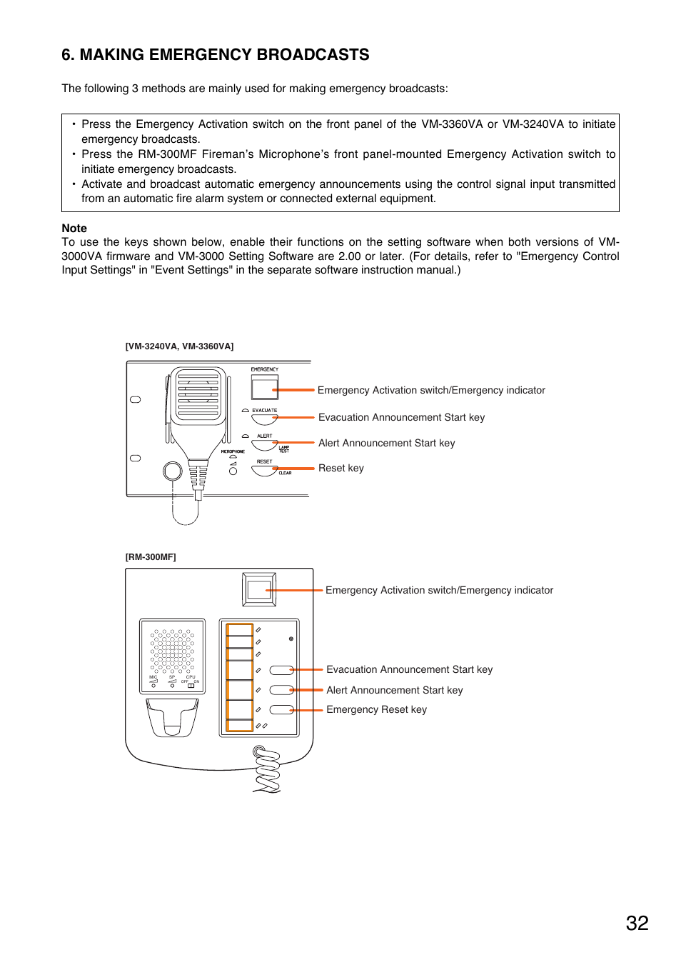 Making emergency broadcasts | Toa VM-3000 Series User Manual | Page 32 / 149