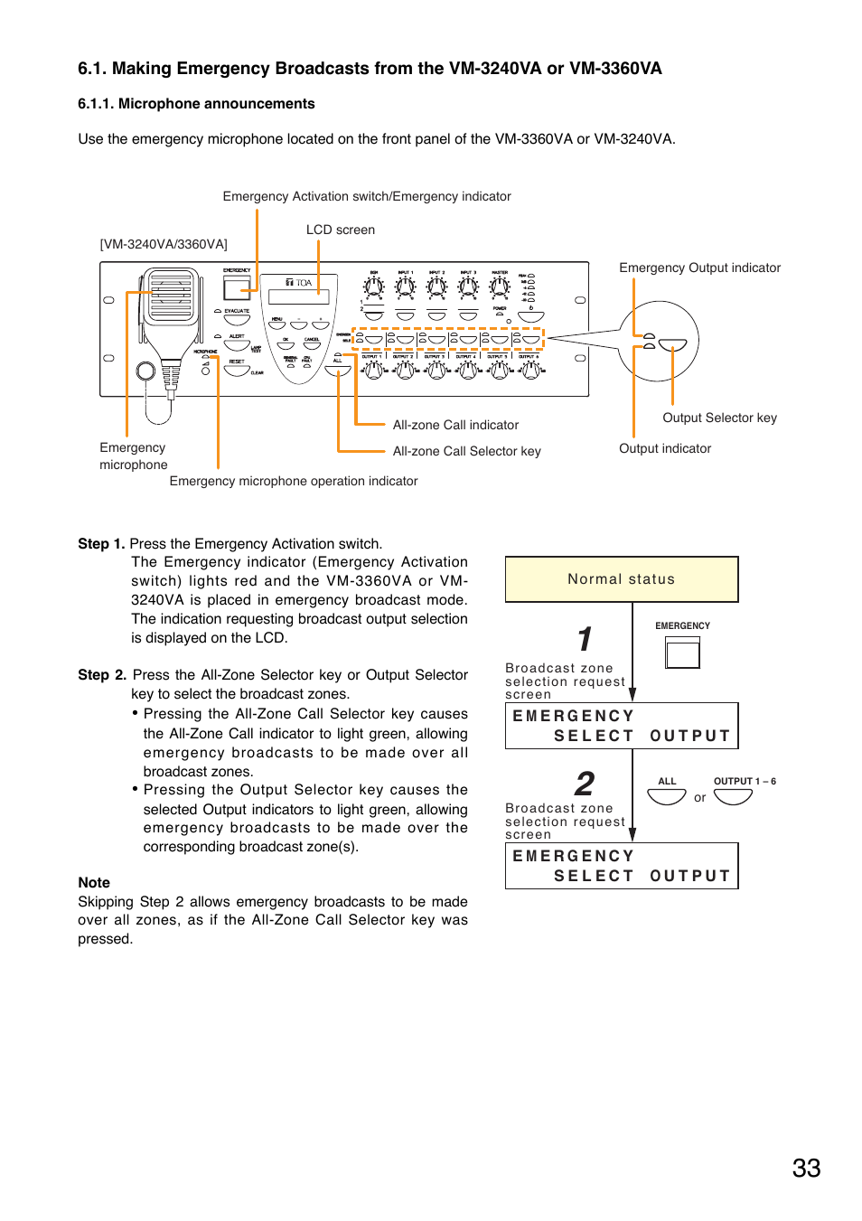 Microphone announcements | Toa VM-3000 Series User Manual | Page 33 / 149
