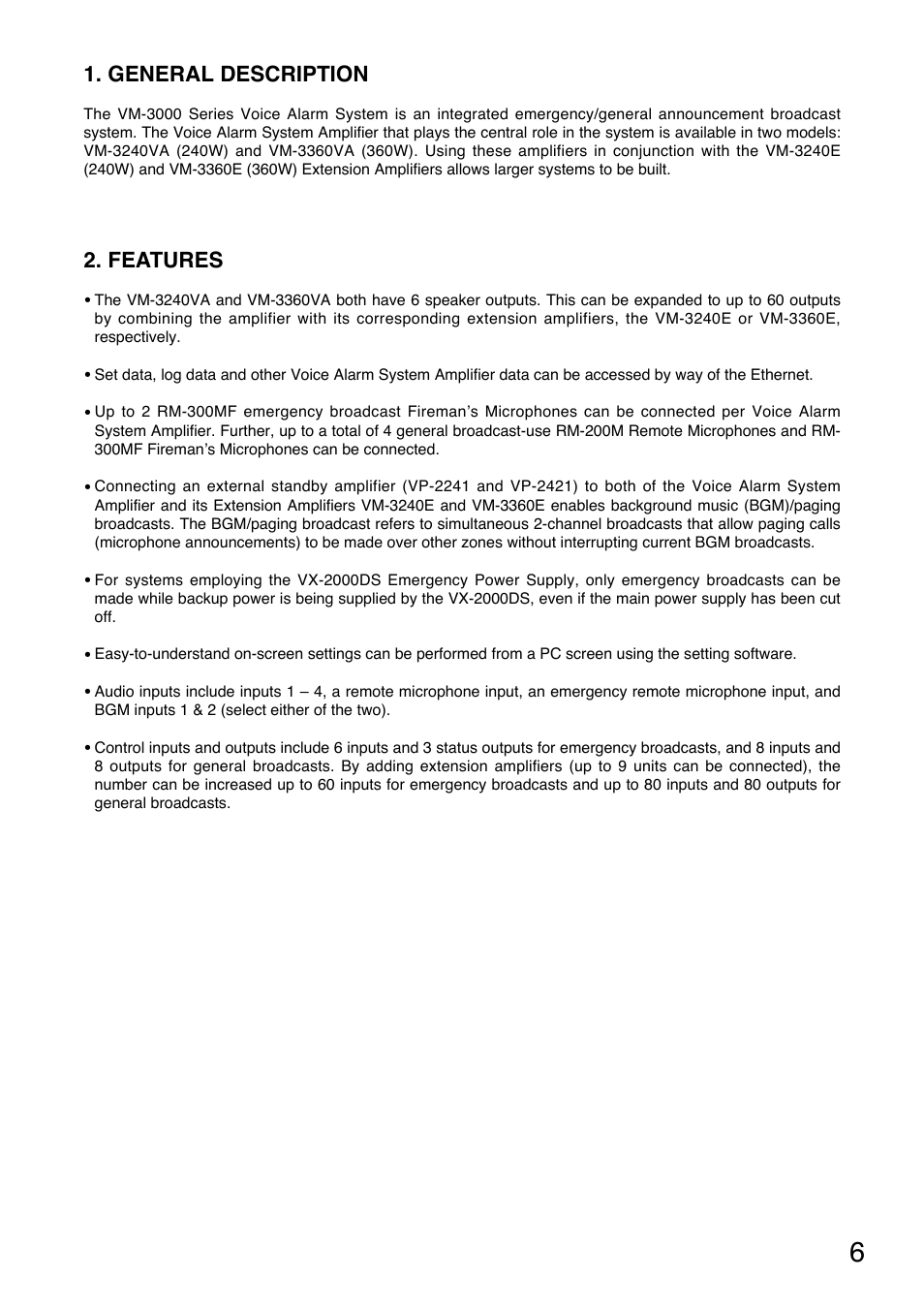 General description, Features | Toa VM-3000 Series User Manual | Page 6 / 149