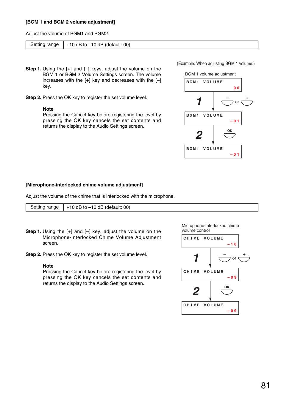 Bgm 1 volume control, Bgm 2 volume control, Volume adjustment | Toa VM-3000 Series User Manual | Page 81 / 149