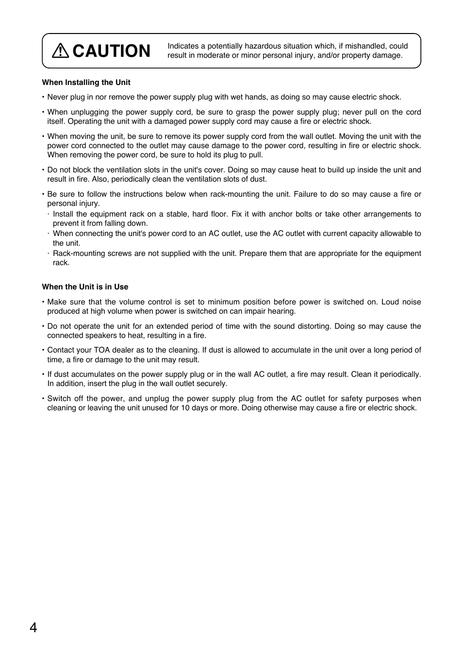 Caution | Toa VM-3000 Series Read Me First User Manual | Page 4 / 8