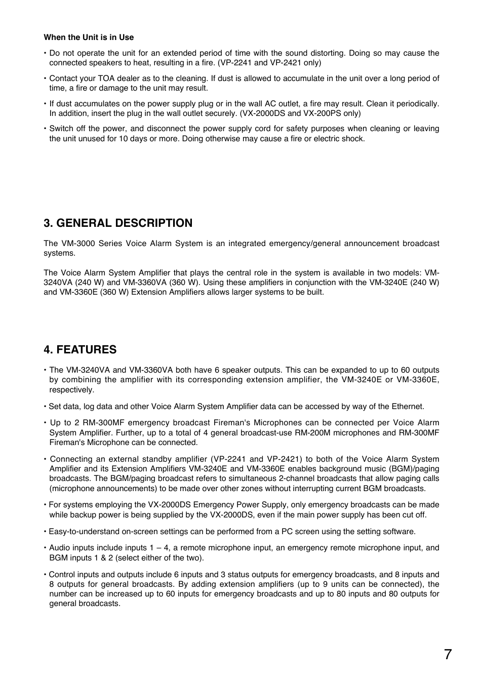 General description, Features | Toa VM-3000 Series Read Me First User Manual | Page 7 / 8