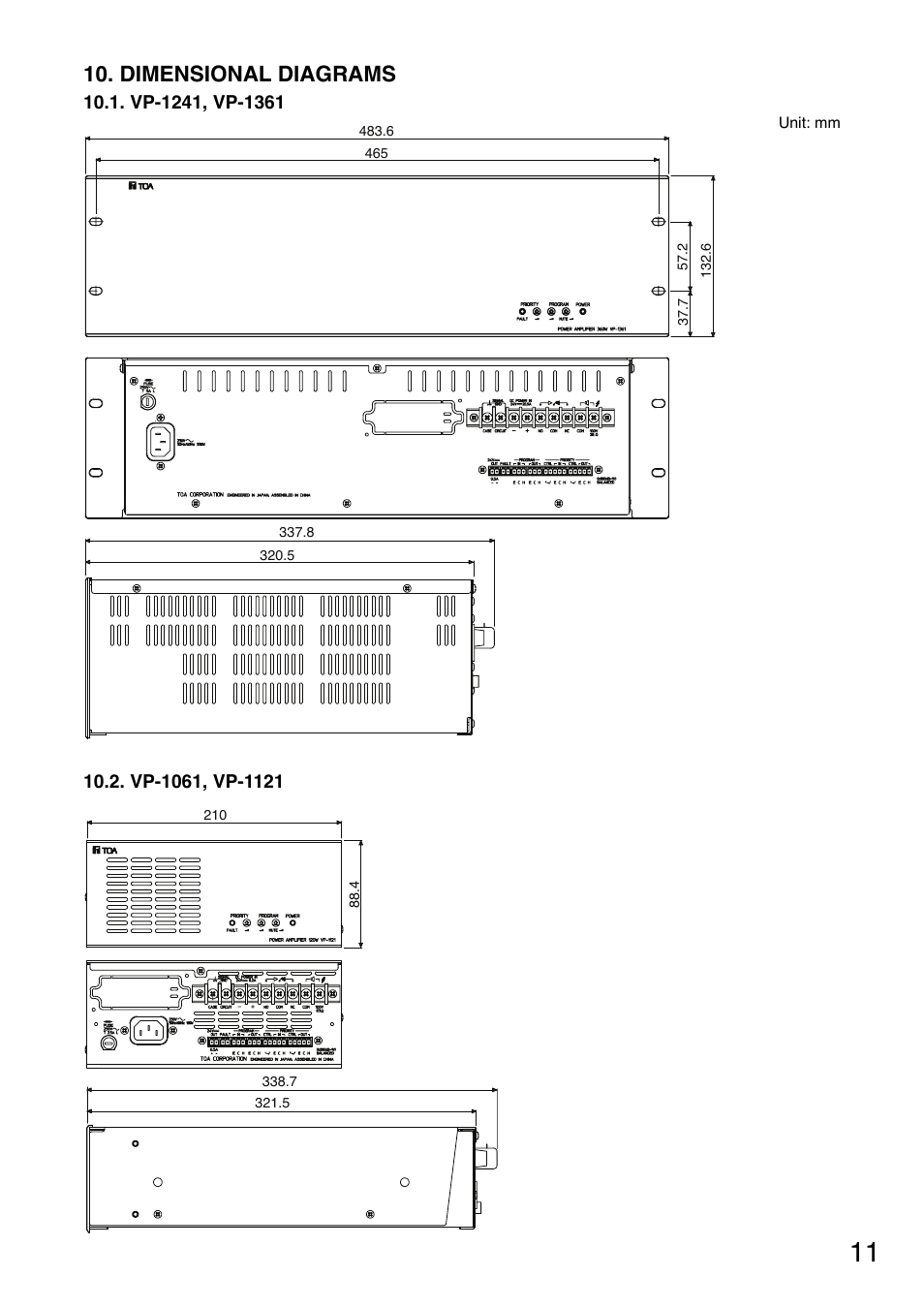 Dimensional diagrams | Toa VP-1361 Manual User Manual | Page 11 / 12