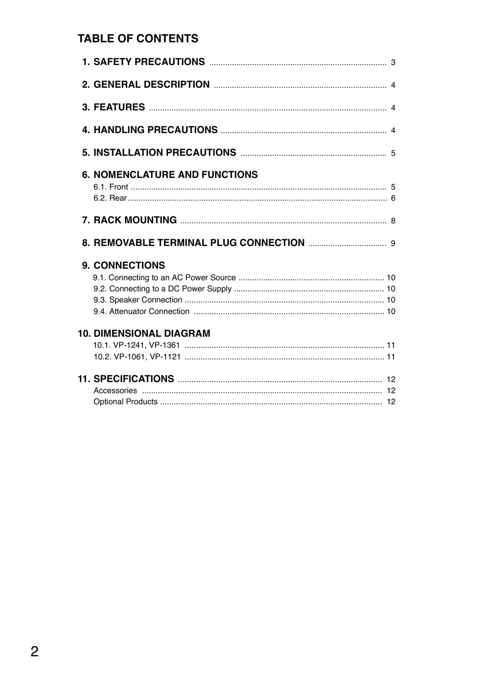 Toa VP-1361 Manual User Manual | Page 2 / 12